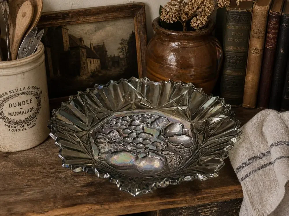 Vintage Carnival Glass Bowl Federal Pioneer Iridescent 10”